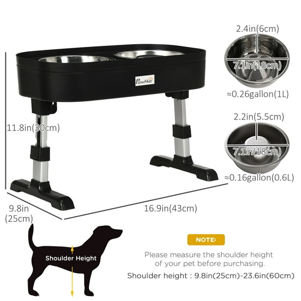 PawHut Pet Feeder, 4 Adjustable Heights Elevated Dog Bowls with Slower Feeder, Stainless Steel Food