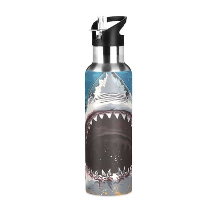 ALAZA Shark Big Mouth Water Bottle Insulated Flask Stainless Steel Straw Lid 20 oz