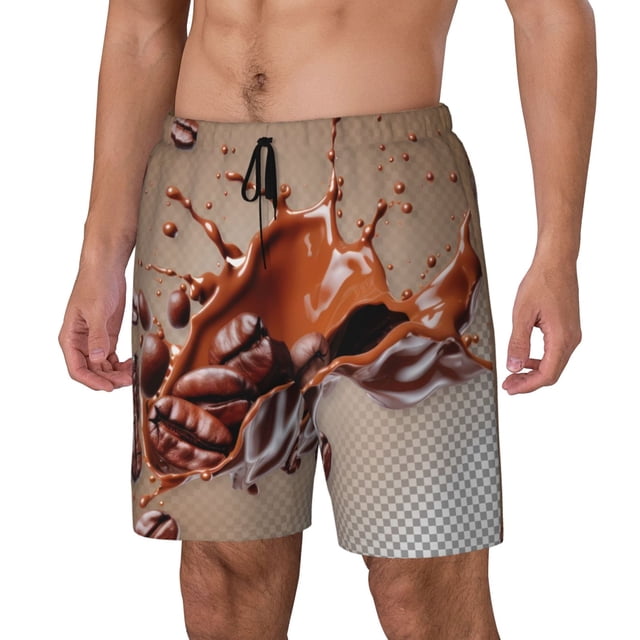 Balery Coffee Beans Chocolate Splash Bañador para hombre, shorts de playa de secado rápido con entrepierna y forro de compresión-3X-Large