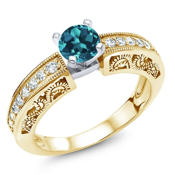 Gem Stone King 1.69 Ct Round London Blue Topaz 18K Two-Tone Plated Sterling Silver Ring (Size 9)