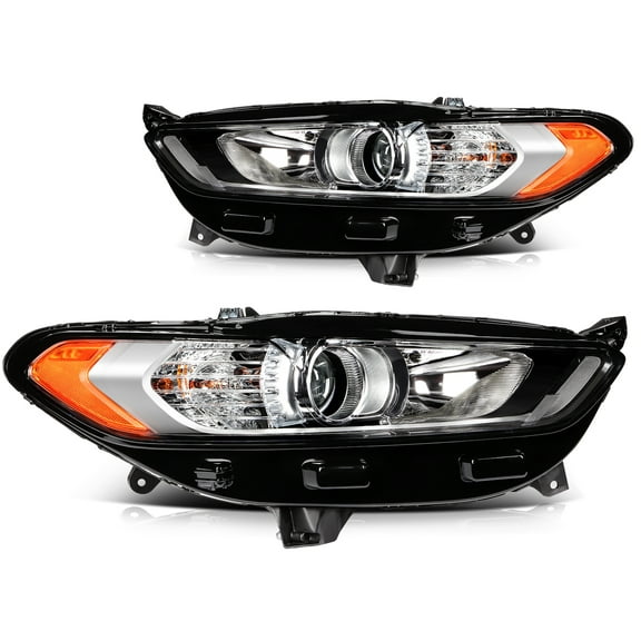 ECCPP Headlight assembly Fit 2013-2016 for Ford Fusion Black Housing Amber Reflector Pair Headlights FO2503304
