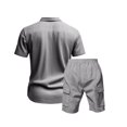 thumbnail image 5 of Vekome 2 Piece Sets for Men Summer Big and Tall Linen Solid Color Travel Outfits with Pockets Trave Matching Set Short Sleeve Button down Shirts Shorts Casual Beach Vacation Clothes, 5 of 8