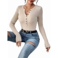 thumbnail image 2 of Women'S Long Sleeve Henley Tops Ribbed Knit Slim Fitted Trendy T Shirt Basic Tees Layer Fashion Outfits Color XS, 2 of 8