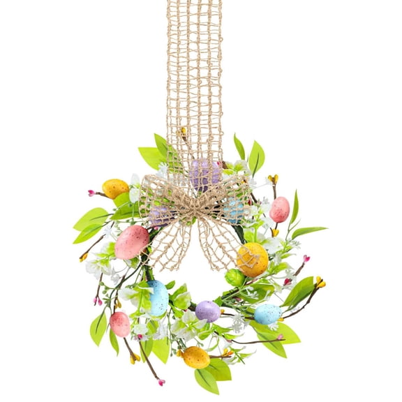 FXMLRLK 1Pc Easter Kitchen Cabinet Wreath for Kitchen with Bows Spring Artificial Easter Egg Small Window Wreath for Window Door Farmhouse Easter Party Decorations
