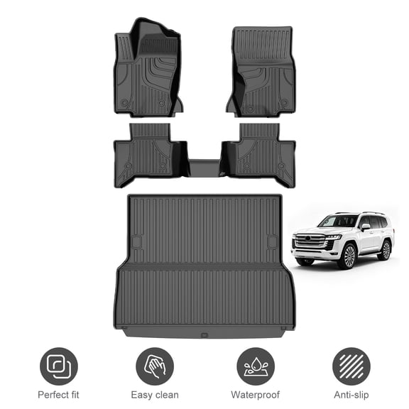 Fit for 2024 2025 Lexus GX550 | Toyota Land Cruiser All Weather TPE Waterproof Anti-Slip Floor Mats & Cargo Line Full Set Car Accessories