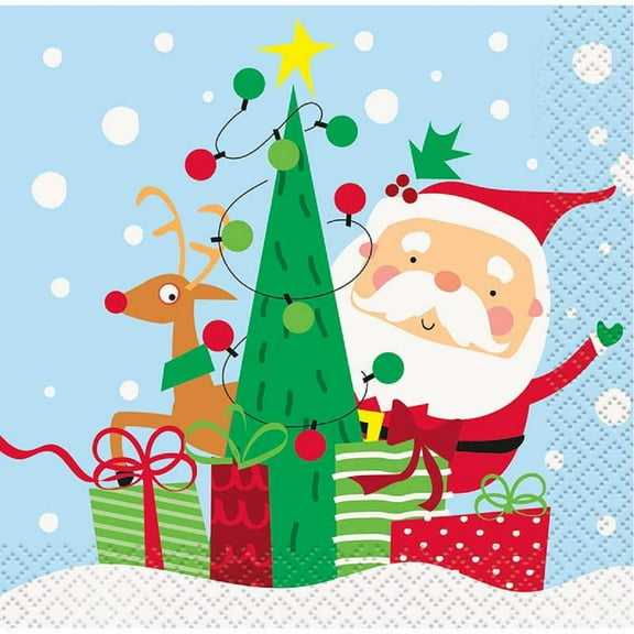 Colorful Santa 16 Ct Paper Beverage Napkins