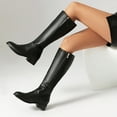 thumbnail image 7 of UngA Cowgirl Boots Mid-Calf Cowgirl Boots Cowboy Western Pull-On Tabs Pointy Toe Boot Black,6, 7 of 7