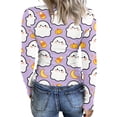 thumbnail image 5 of Halloween Long Sleeve Shirts for Women Slim Novelty Pumpkin Ghost Tunic Tops Holiday Spring Day Crew Neck Ribbed Basic Tees Purple Pink XL, 5 of 6