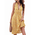 thumbnail image 1 of Robe d'Été Sans Manches Portefeuille à Col en V à Fleurs pour Femme Mini Robe Jaune G, 1 of 5