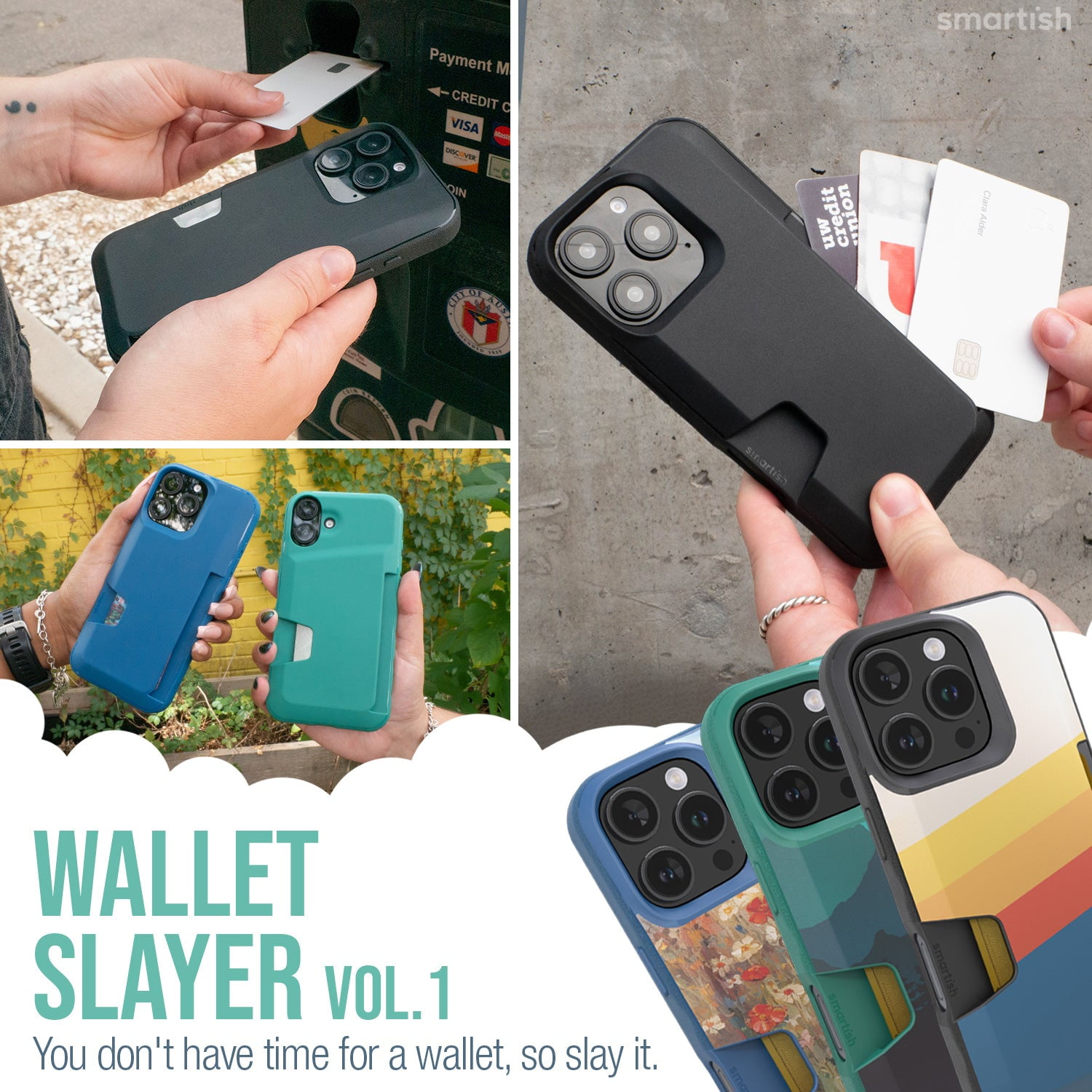 Smartish® iPhone 16 Pro Wallet Case - Wallet Slayer Vol. 1 [Slim + Protective] Credit Card Holder - Drop Tested Hidden Card Slot Cover Compatible with Apple iPhone 16 Pro - Black Tie Affair