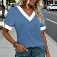 thumbnail image 5 of Pxxlle Short Sleeve Tops for Women Fashion Color Block Graphic Tees Loose Fit Summer V Neck T Shirts for Beach Vacation Blue XXL, 5 of 10