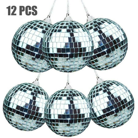 GLiving 12 Pcs Mirror Ball, Disco Party Decoration, Christmas Tree Wedding Birthday Party
