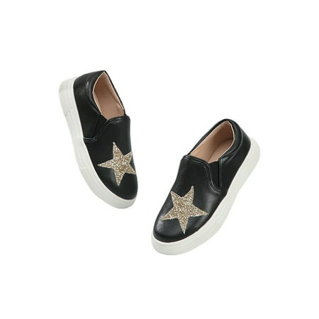 

Fangasis Girl s Breathable Sequins Casual Sneakers School Lightweight Low Top Black Fashion Walking Shoes Black 12c