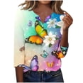 thumbnail image 4 of Babysbule 3/4 Sleeve Flower Printed Thin Button-Down V-neck Blouse & Top, Women's, 4 of 6