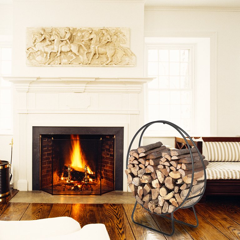 CLFHome 24-Inch Black Steel Indoor/Outdoor Firewood Log Hoop Rack - Round  Tubular Metal Wood Storage Holder - Outside and Inside Fireplace Accessory  - Walmart.com