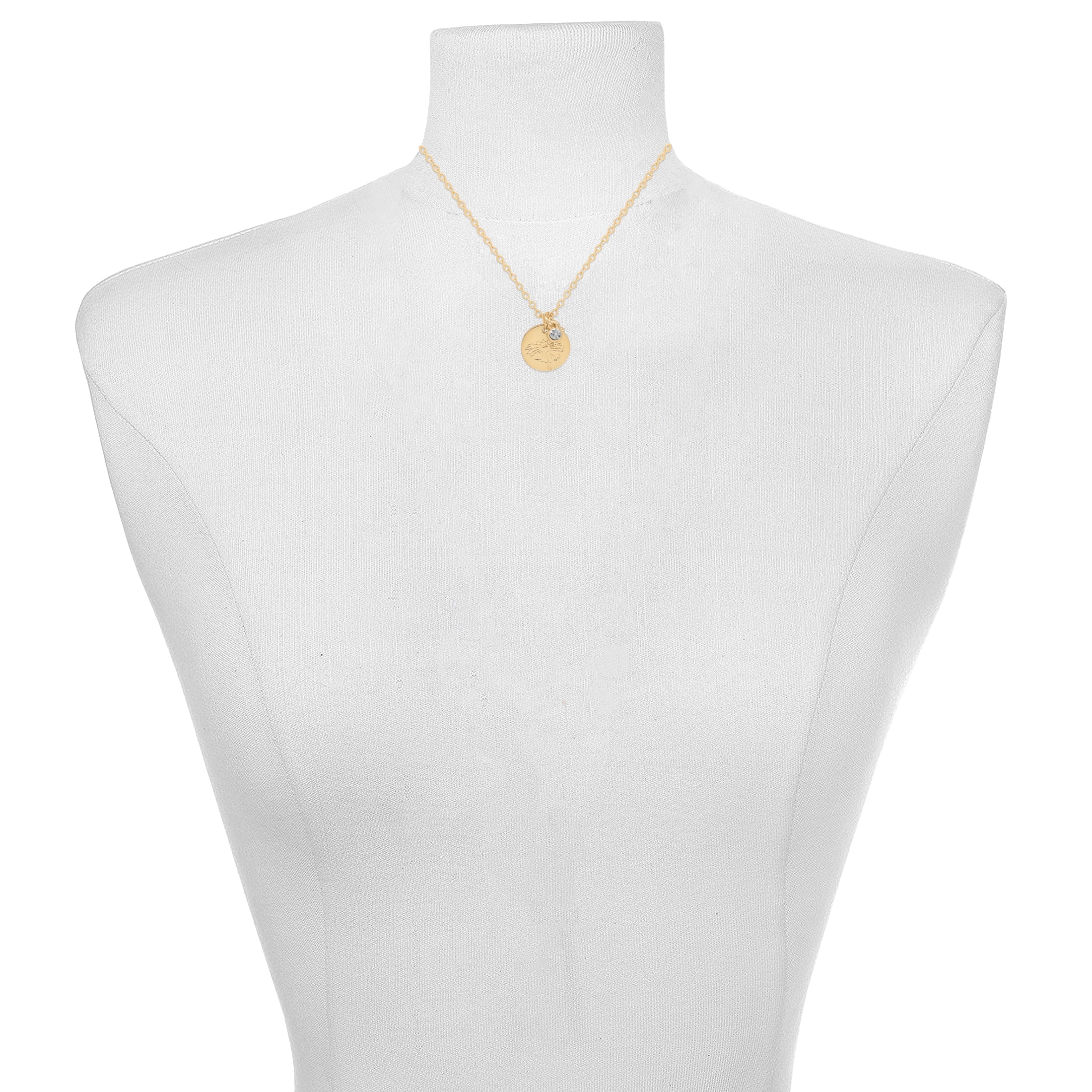 Time and Tru Women’s March Birthstone Necklace, Gold Tone Chain with Light Azure Stone & Daffodil Flower