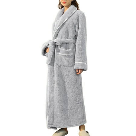 

Grianlook Men Sherpa Bathrobes Long Sleeve Fleece Robe Belted Fuzzy Plush Bathrobe Unisex Adults Casual Sleepwear Thermal V Neck Women Light Gray XL