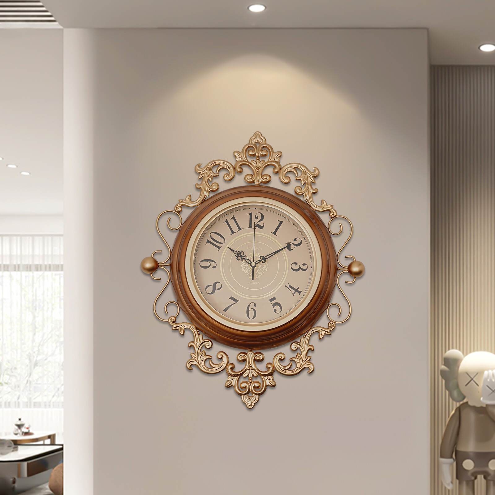 16*19in Wall Mounted Indoor Wall Clock Silent Tanned Metal Retro Wall Clock Living Room Hallway Office Study Bedroom