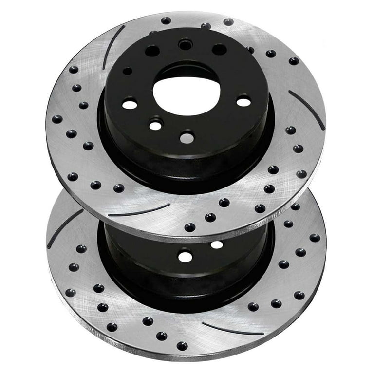 AutoShack Rear Drilled Slotted Brake Rotors Black Pair of 2 Driver