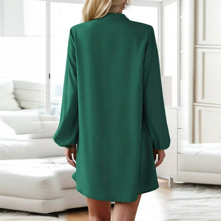 fatyb Women's Shirt Dress V Neck Long Sleeve Mini Short Dresses Business  Casual Formal Work Dresses - Walmart.com