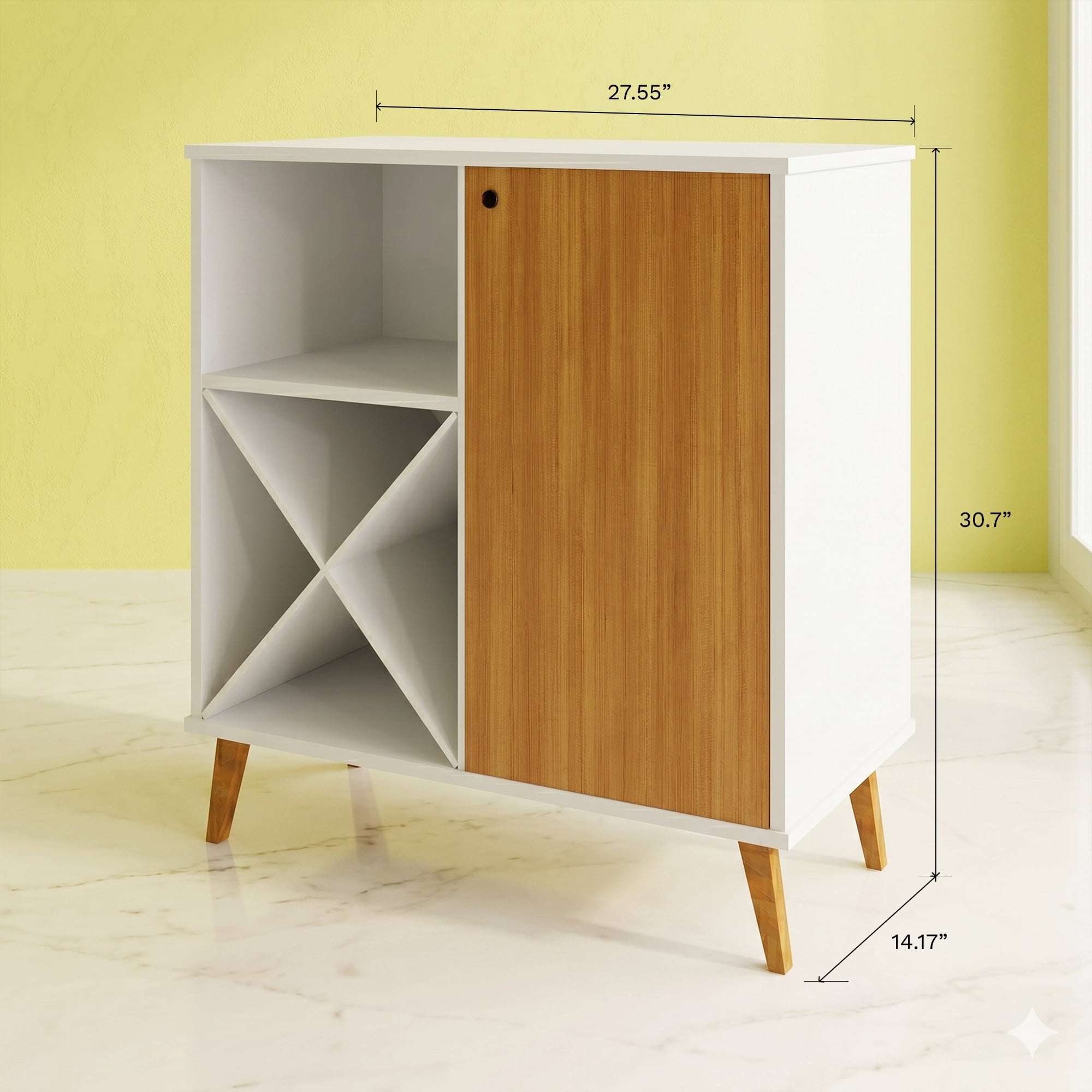 Boahaus Modern Bar Cabinet with 6-Bottle X-Shaped Wine Rack, Open Shelf and Storage Cabinet with Doors, Two-Tone Finish