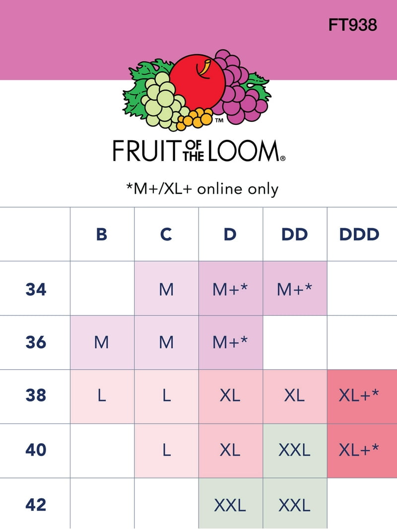 Fruit of the Loom T-Shirt Bra Pack, Style FT938, Sizes M to XXL