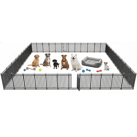 SPZONE 47 Metal Dog Playpen 48-Panel Indoor & Outdoor Dog Fence for Large Medium & Small Dogs Black/Silver