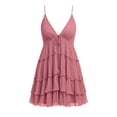 thumbnail image 4 of Women's Tiered Slip Dresses Deep V-Neck Ruffle Mini Dress Flowy Summer Dress for Vacation Party Festival Pink S, 4 of 7