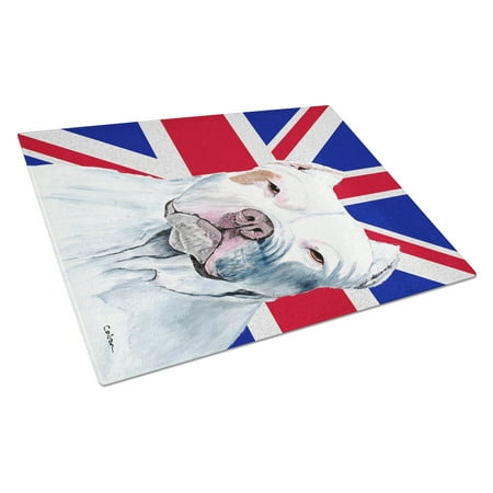

Caroline s Treasures Pit Bull with English Union Jack British Flag Glass Cutting Board Large Size