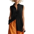 thumbnail image 2 of TGSLY Women's Mandarin Collar Tank Tops Lightweight Soft V Neck Button-Down Sleeveless Shirts Oversized Fit High-Low Hem Solid Color Tunic Blouses L, 2 of 10