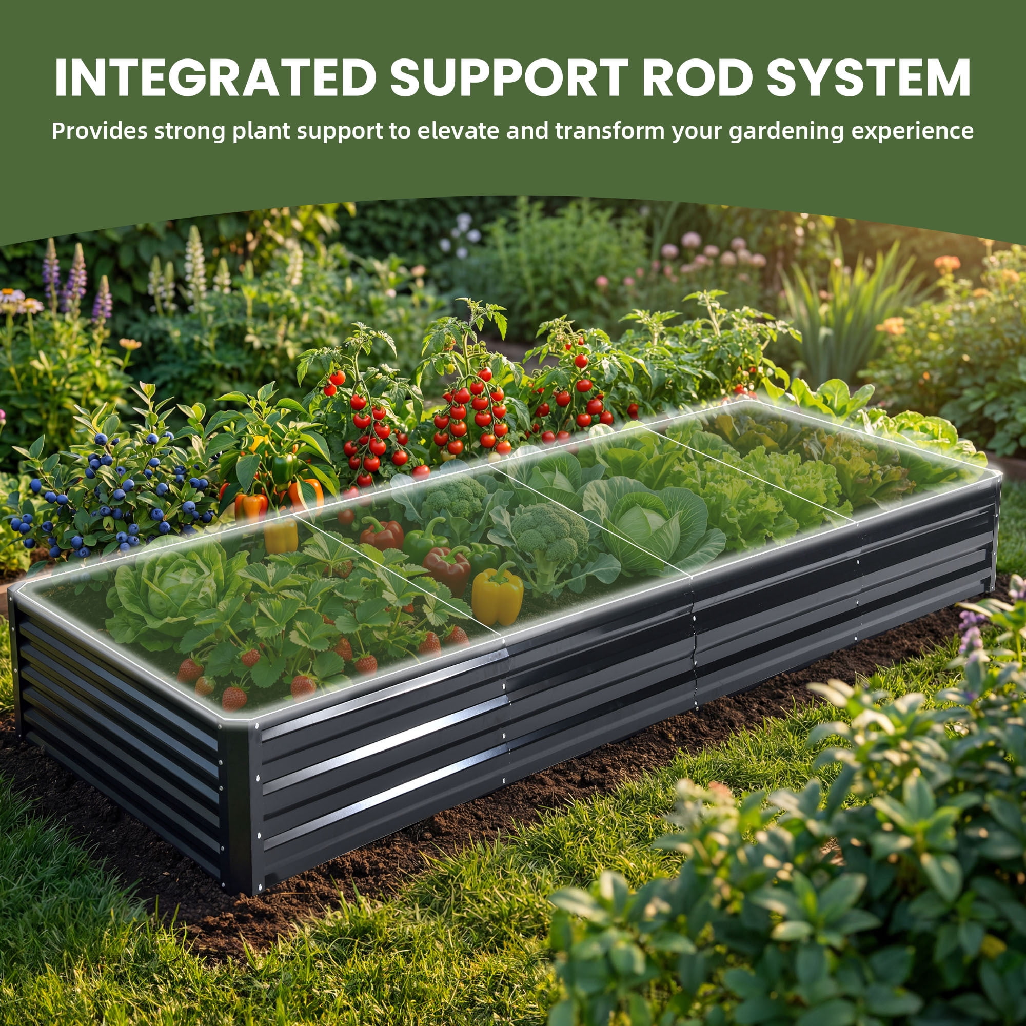 Uforic 12 x 4 x 1 FT Galvanized Metal Raised Garden Bed Kit, Outdoor Planter Box with Safety Rubber & Gloves for Vegetables Flowers Herbs Fruits, Black