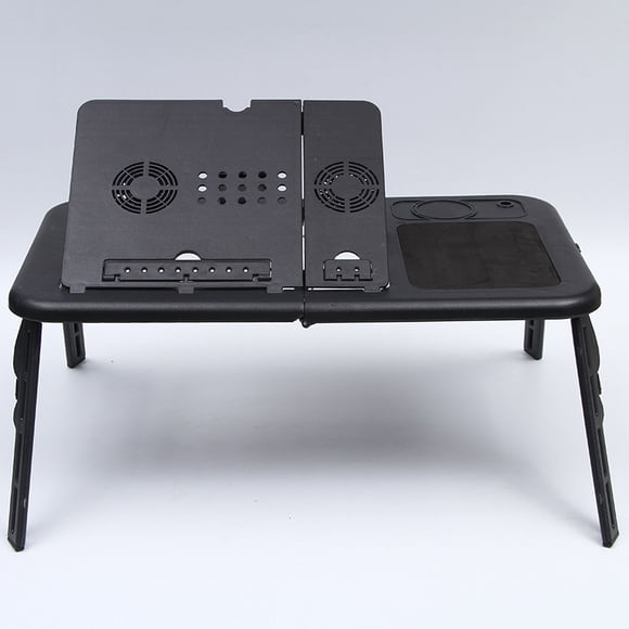 Adjustable Standing Laptop Desk with Dual USB Cooling Fans - Foldable ABS Bed & Workstation Stand, Portable Wear-Resistant Design for Home Office, Full Black Durable Material, Compact Ergonomic
