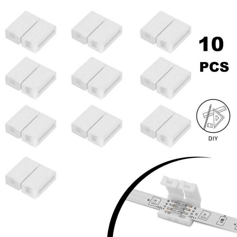 10 Pcs 4-Pin 10mm Led Strip Solderless Connector for 5050/3528 Rgb Strip
