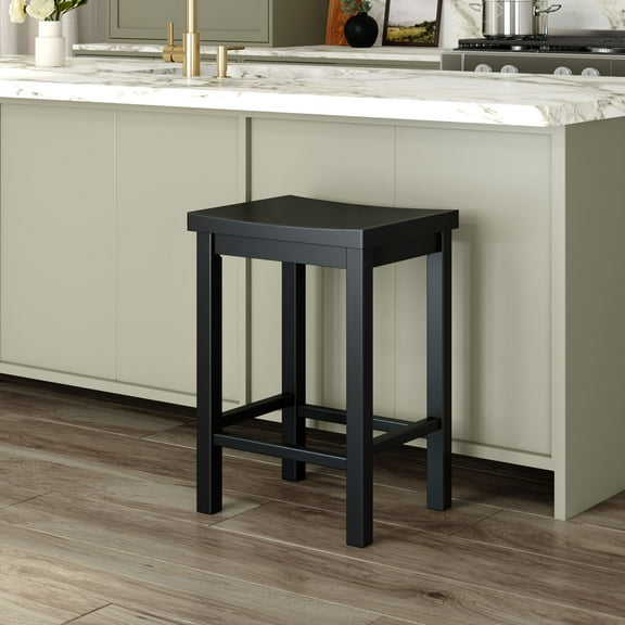 Now Furniture 24" Counter Stool, Wooden Backless Bar Height Kitchen Stool, Black