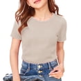 thumbnail image 4 of EnJoCho Girls Short Sleeve Top Ribbed Knit Crew Neck Basic Solid Tee Slim Fit Casual T-Shirt Summer Tops Shirts 5-14 Years, 4 of 7
