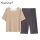 thumbnail image 1 of Conjunto de pijama hasta la pantorrilla para mujer, ropa de dormir de talla grande, Modal, con estampado a la moda, hasta la rodilla, de verano, 1 of 4