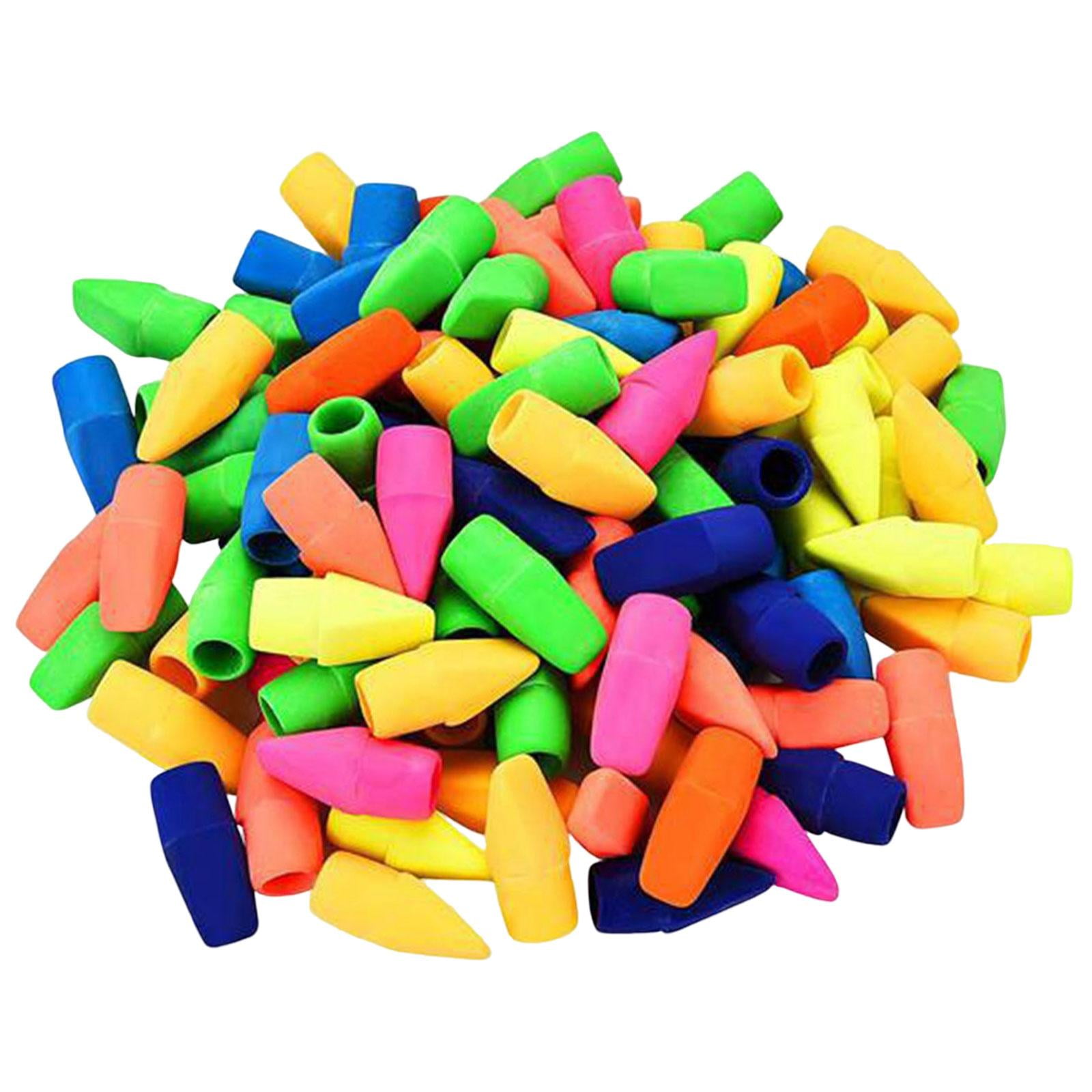 100Pcs Assorted Colors Eraser Hats Stationery Toppers Homework Reward