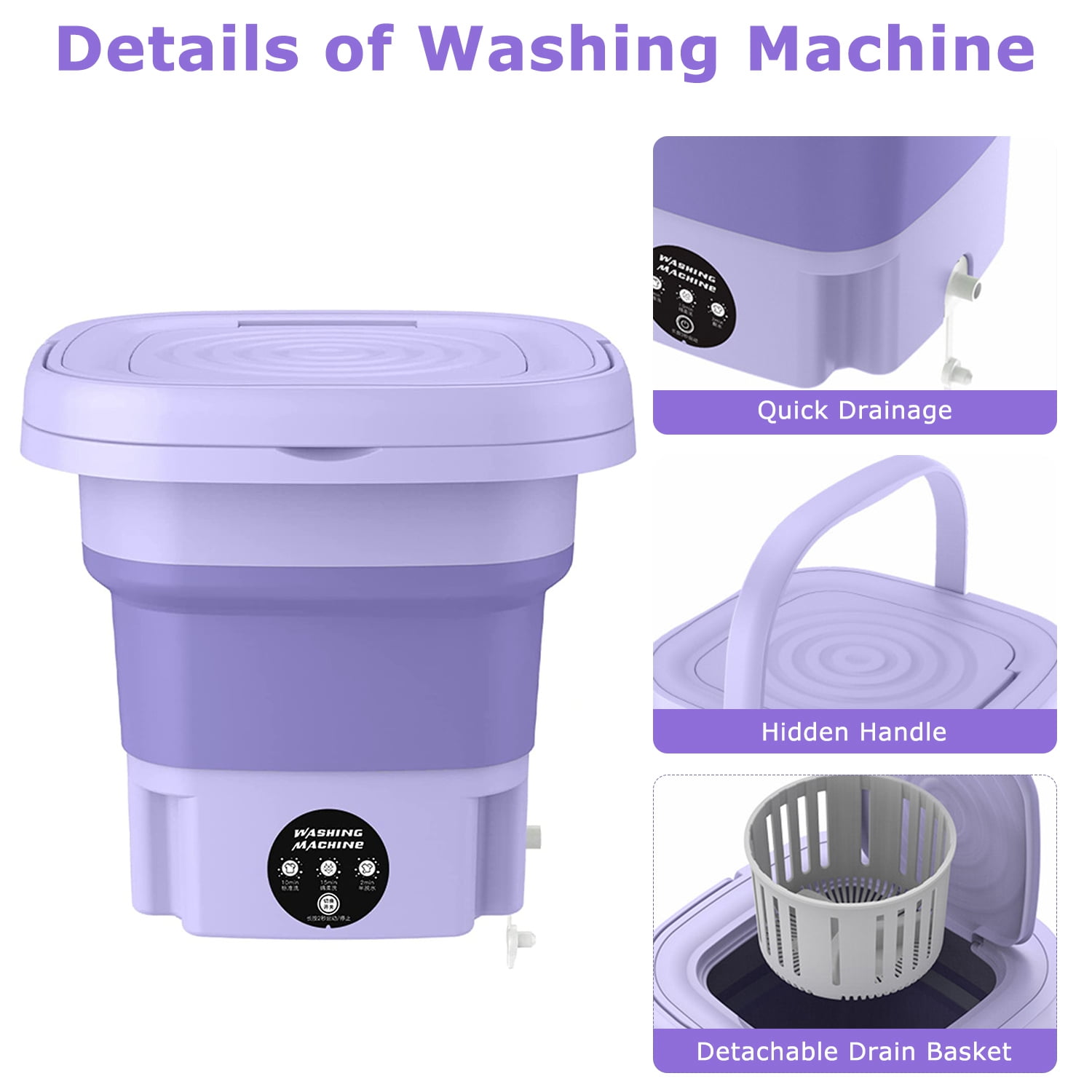 Portable Small Washing Machine, Teqhome 8L Capacity Foldable Mini Laundry Machine with Detachable Drain Basket 3 Modes, for Baby Clothes, Underwear or Small Clothes, Dorm, Camping, RV Travel Green