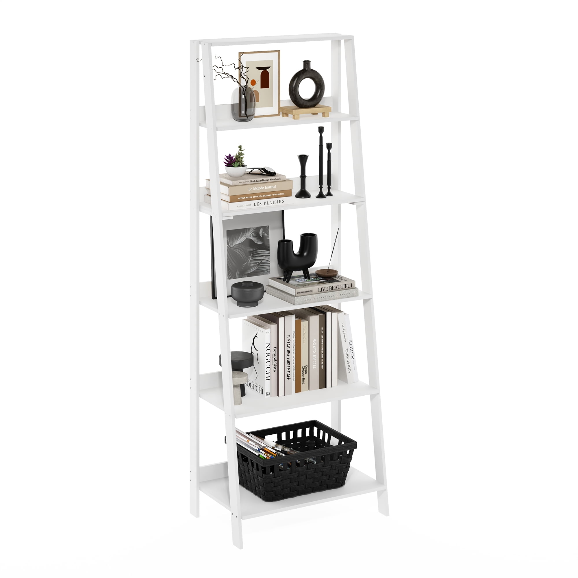 Furinno Ladder Bookcase Display Shelf in 6-Tier in White