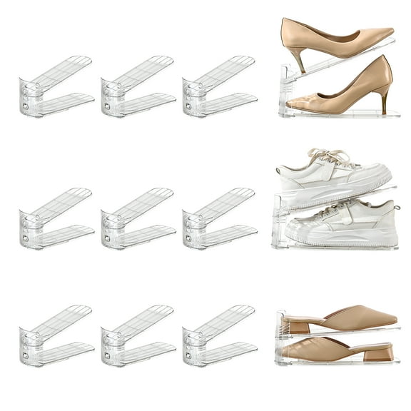 Uni HIMO 12-Pack Adjustable Shoe Stackers with Shoe Slots, Durable Plastic Shoe Slot Organizer with Slip-Resistant Design & 3 Height Settings, Space-Saving Storage Rack for Closet