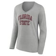 thumbnail image 2 of Women's Gray Florida State Seminoles Basic Arch Long Sleeve V-Neck T-Shirt, 2 of 3