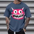 thumbnail image 1 of Blusas y camisas de manga corta con cuello redondo para hombre, blusas casuales de verano a la moda con cuello redondo y estampado para hombre., 1 of 4