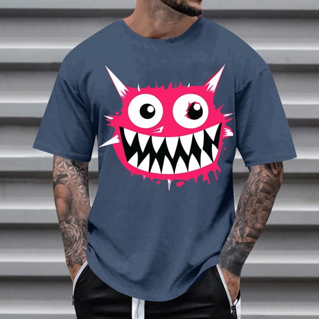 Blusas y camisas de manga corta con cuello redondo para hombre, blusas casuales de verano a la moda con cuello redondo y estampado para hombre.