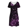 thumbnail image 3 of Uaswgudfs Women's Short Sleeve V-Neck Midi Dress​ - Summer Casual Floral Texture & Relaxed Fit, Smooth Fabric with Functional Pockets Purple M, 3 of 7