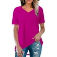 thumbnail image 2 of Summer Basic Tops for Women Casual V-Neck Top Solid Color Short Sleeve Loose T-Shirt, 2 of 5