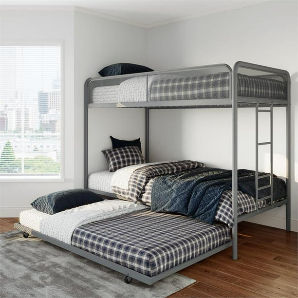 DHP Triple Twin Bunk Bed in Grey Metal