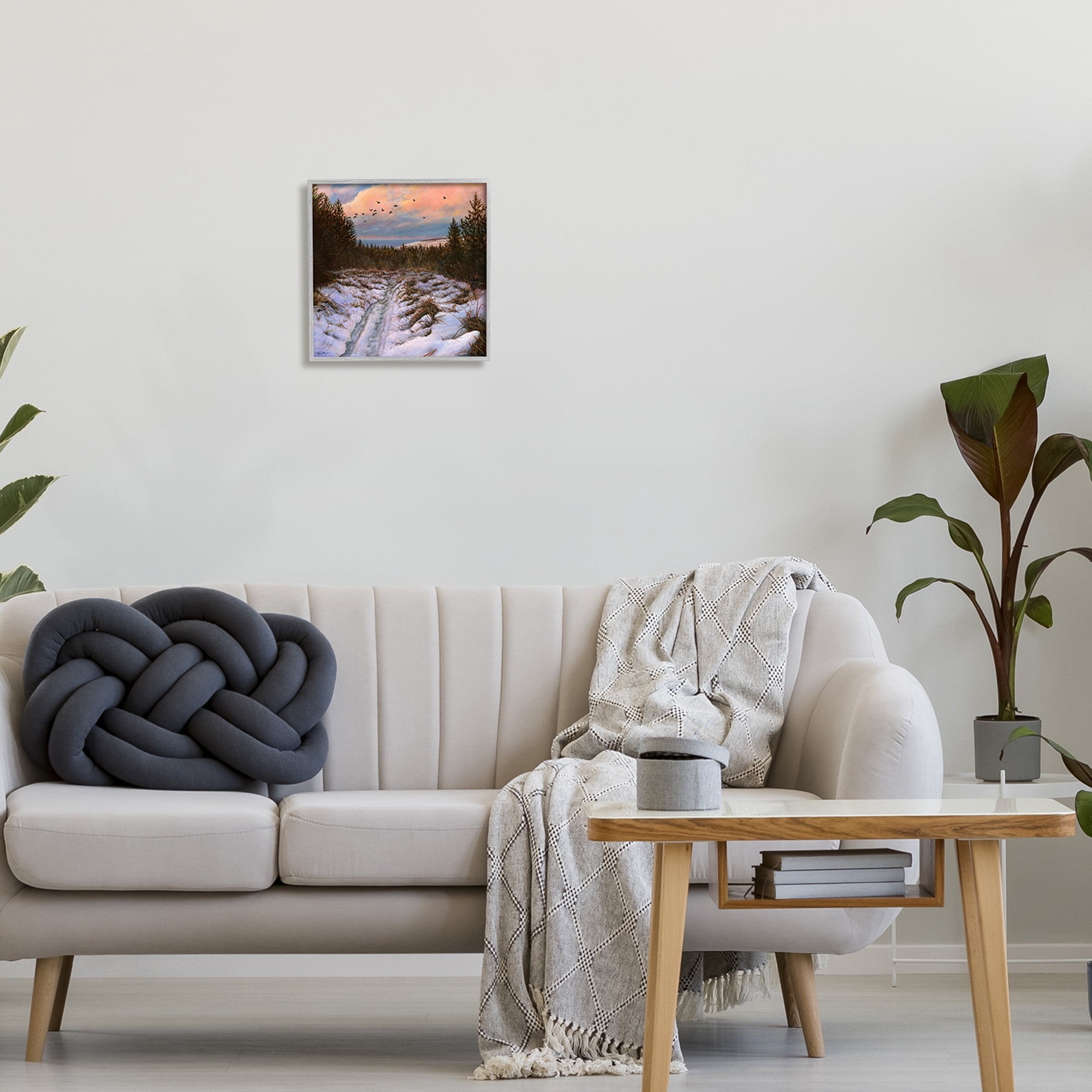 Stupell Industries Snowy Coastal Nature Trail Landscape Painting Gray Framed Art Print Wall Art