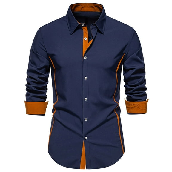 Mens Shirts Casual,Mens Casual Shirts,Men Casual Patchwork Button Long Sleeve Turndown Collar Blouse Shirt,Shirt for Men