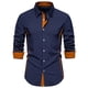 thumbnail image 2 of Blusa y camisa de manga larga con cuello vuelto para hombre, informal, con botones y retazos, de poliéster, 2 of 9