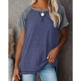 thumbnail image 5 of SHIBEVER Women T Shirts Short Sleeve Top for Women Summer Casual Color Block Tunic Tops Loose Fit Side Split Tops Crewneck Ladies Blouses Navy Blue S, 5 of 5